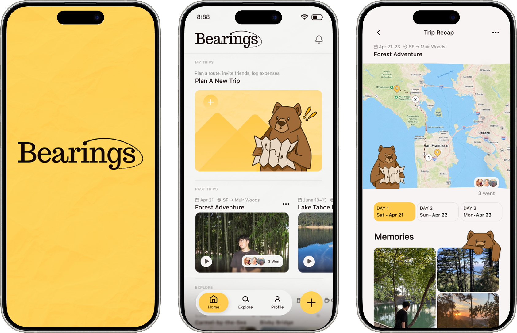 Bearings trip-planning app prototype preview